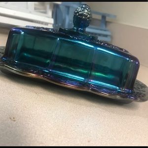 Vintage Indiana Gladd iridescent butter dish